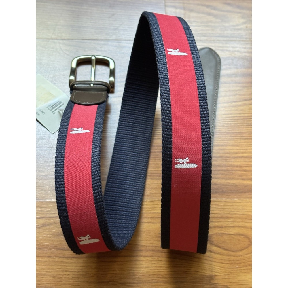Johnnie-O Men's Surf Logo Belt Canvas Shoreline Ribbon Stitched Leather 36 NWT